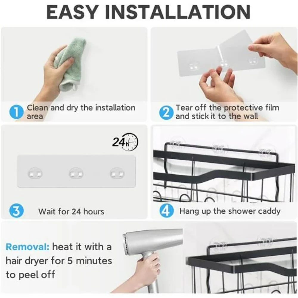 Shower caddy adhesive replacement strips waterproof wall hooks no drilling 14 pa